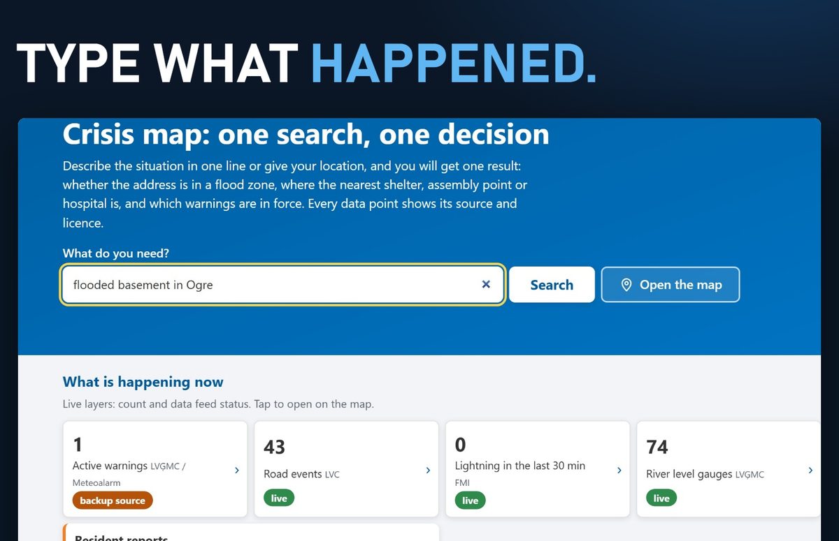 Crisis Map, running at map.repo.lv